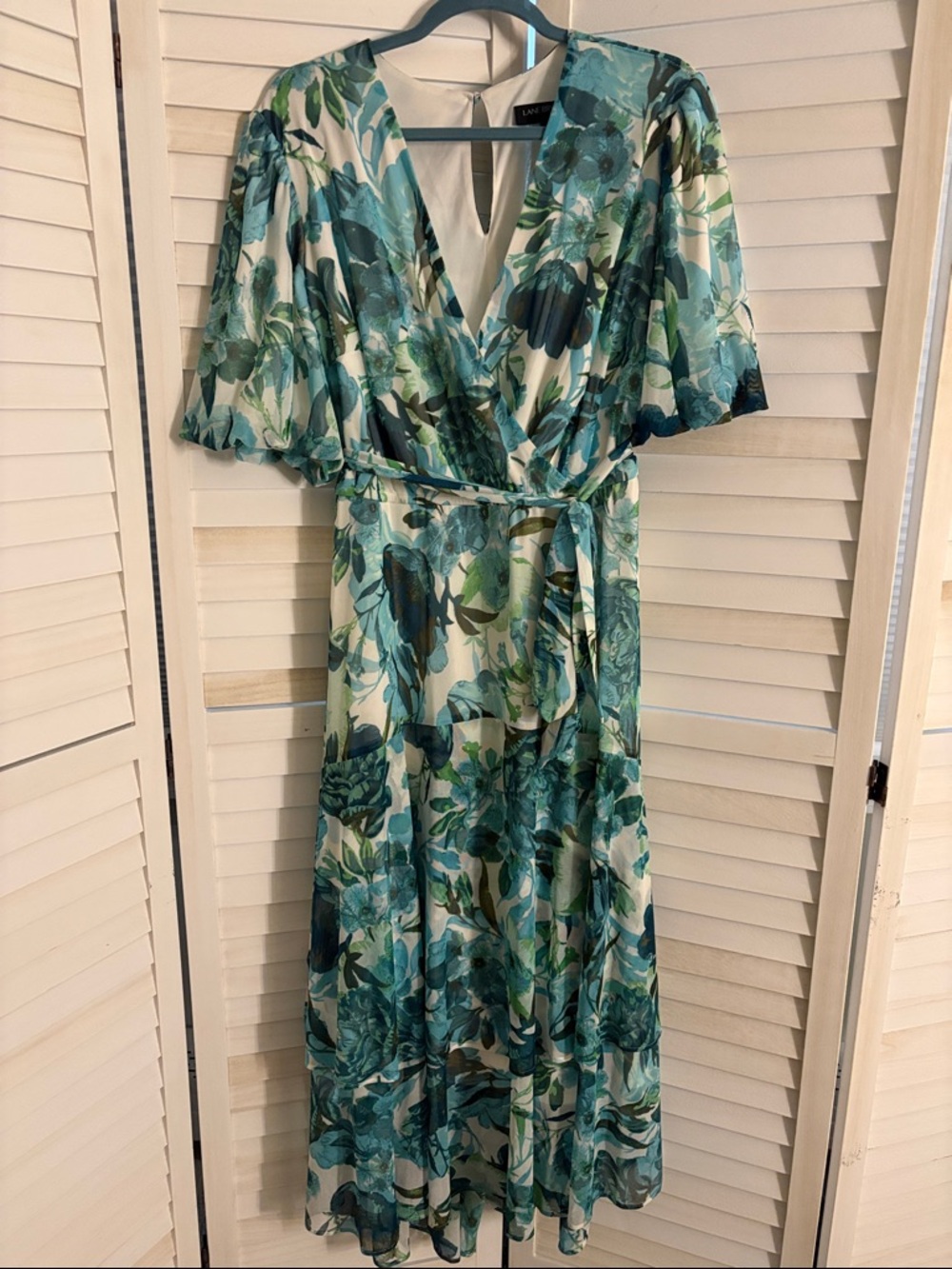 Lane Bryant Teal and Green Floral Faux Wrap Maxi Dress